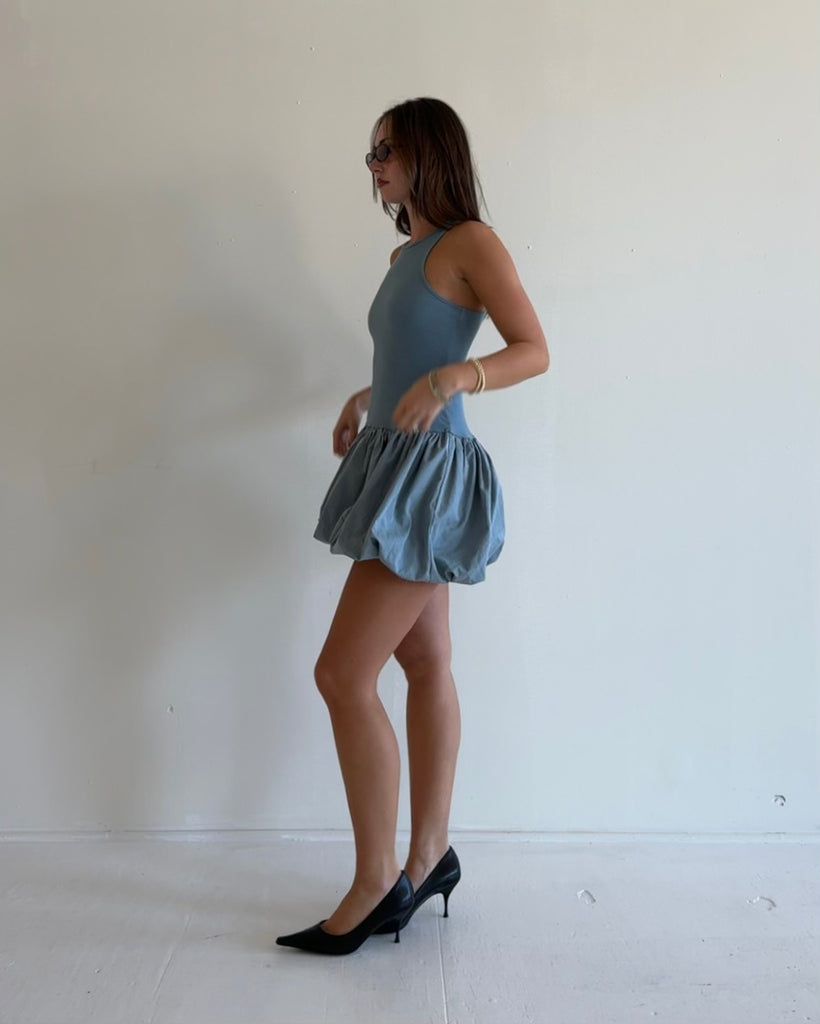 MARI MINI DRESS - DUSTY BLUE