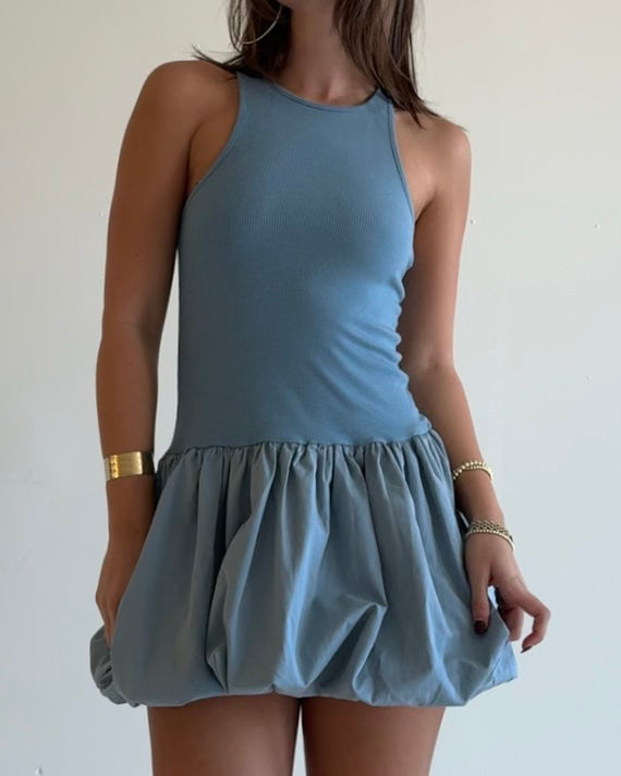 MARI MINI DRESS - DUSTY BLUE